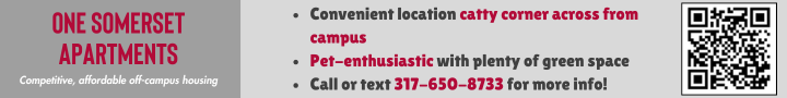 One Somerset Apartments | Competitive, affordable off-campus housing. Convenient location catty corner across from campus. Pet-enthusiastic with plenty of green space. Call or text 317-650-8733 for more info!