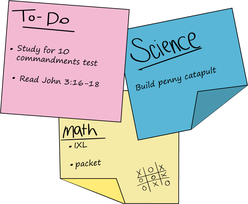 Student to do list on post it notes