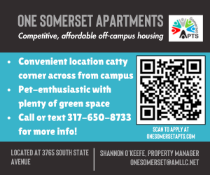 One Somerset Apartments | Competitive, affordable off-campus housing. Convenient location catty corner across from campus. Pet-enthusiastic with plenty of green space. Call or text 317-650-8733 for more info!