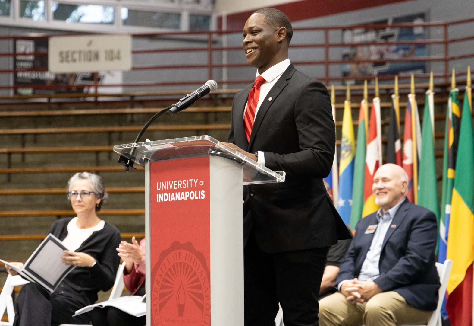 SGA President Jo'Tan Johnson addressing the class of 2029 during convocation