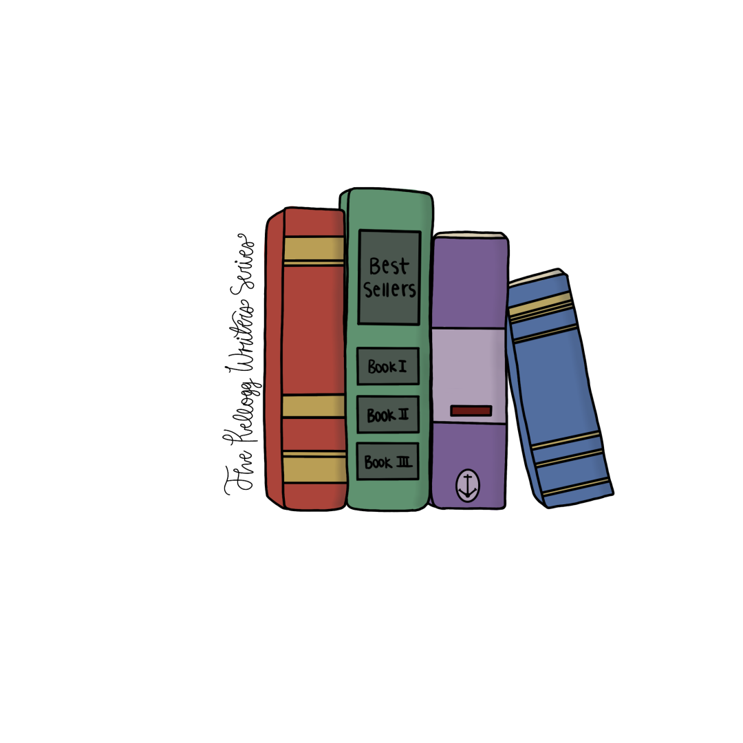 Books graphic for Kellogg Writers Series.